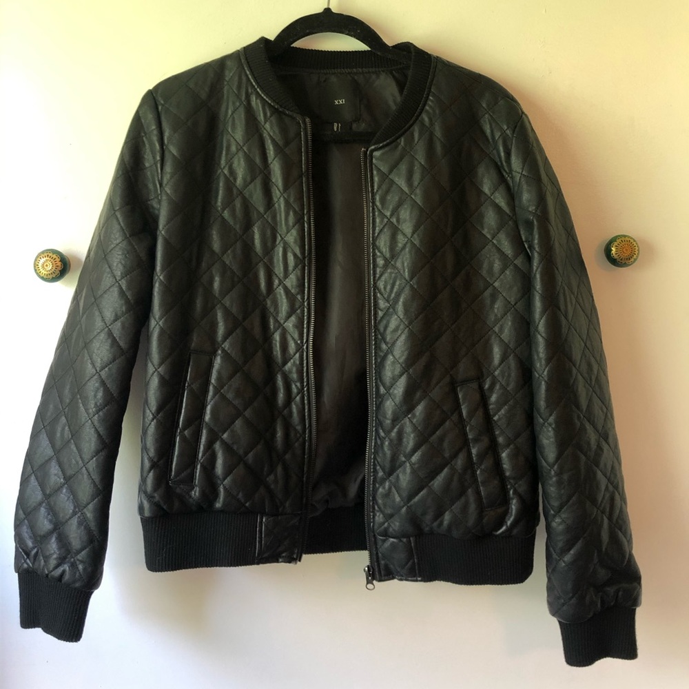 Leather Quilted Bomber Jacket